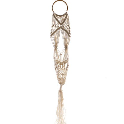 Cotton Macrame Pot Holder – Long Rattan Hoop 100 CM handcrafted cotton macrame plant hanger with rattan hoop, long tassel