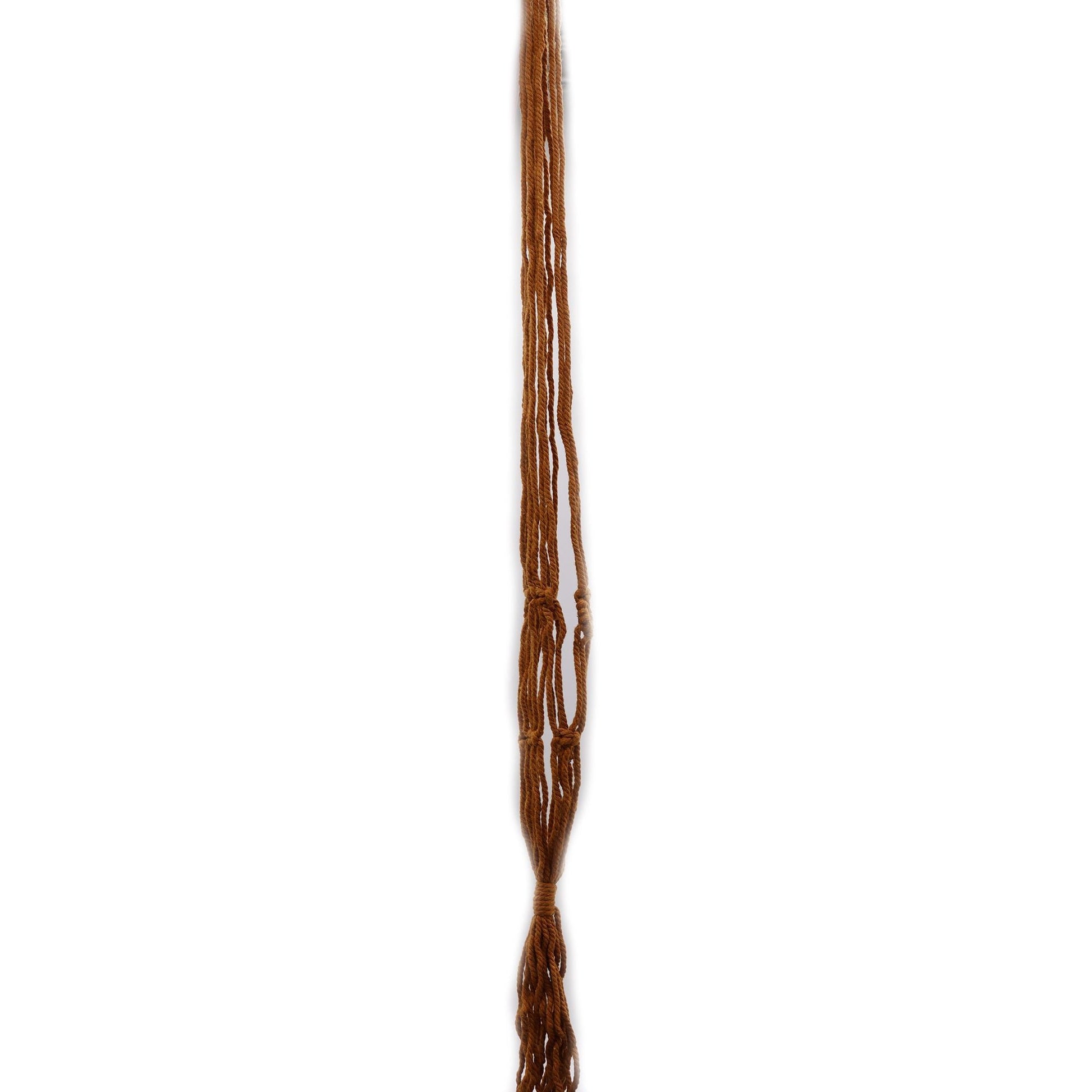 Alt Tag: Cotton Macrame Pot Holder – Medium Chocolate, chocolate brown 100% cotton plant hanger with wooden ring, front view