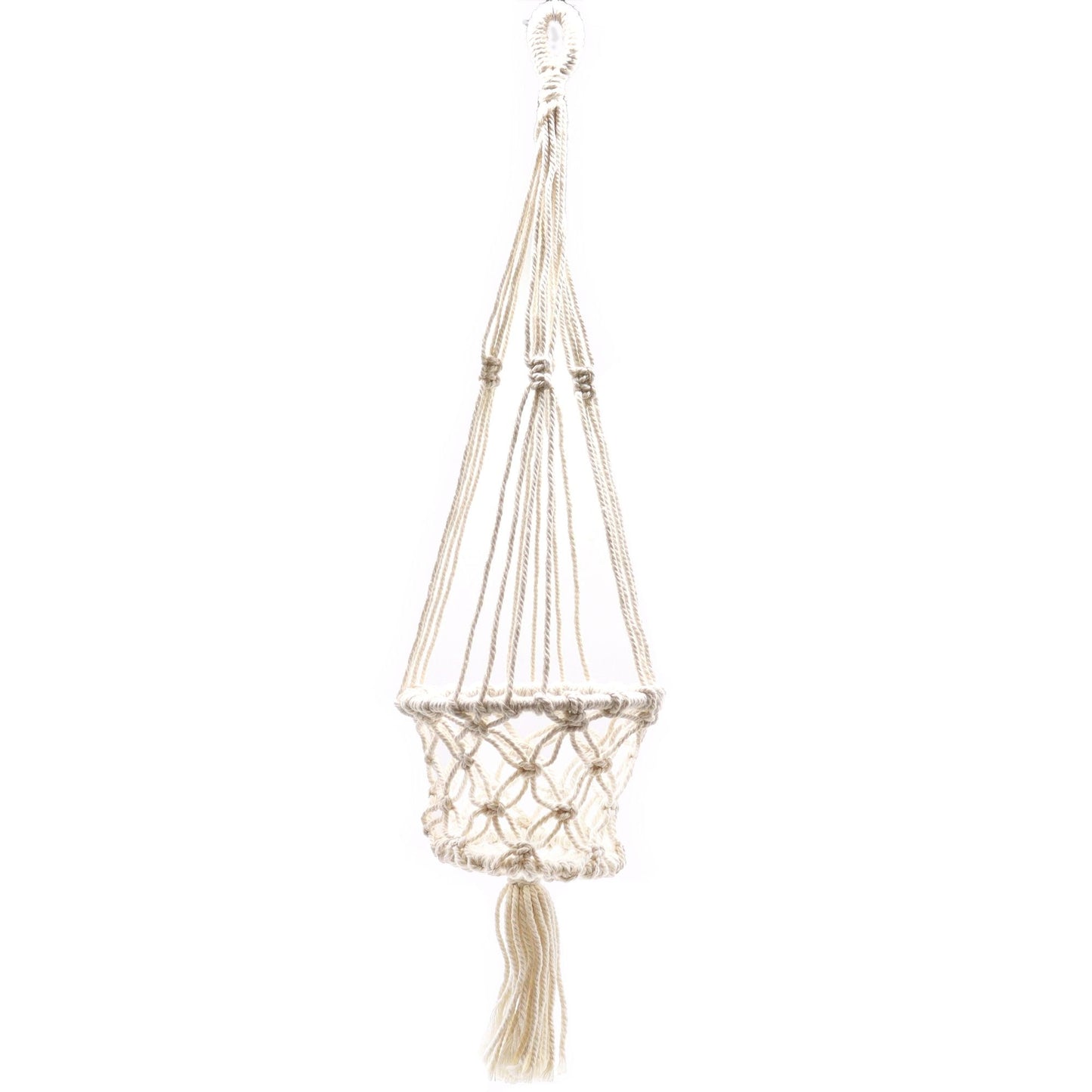 Cotton Macrame Pot Holder – Single Small 75x7 CM, handcrafted cotton hanging plant holder with tassel, natural minimalist decor