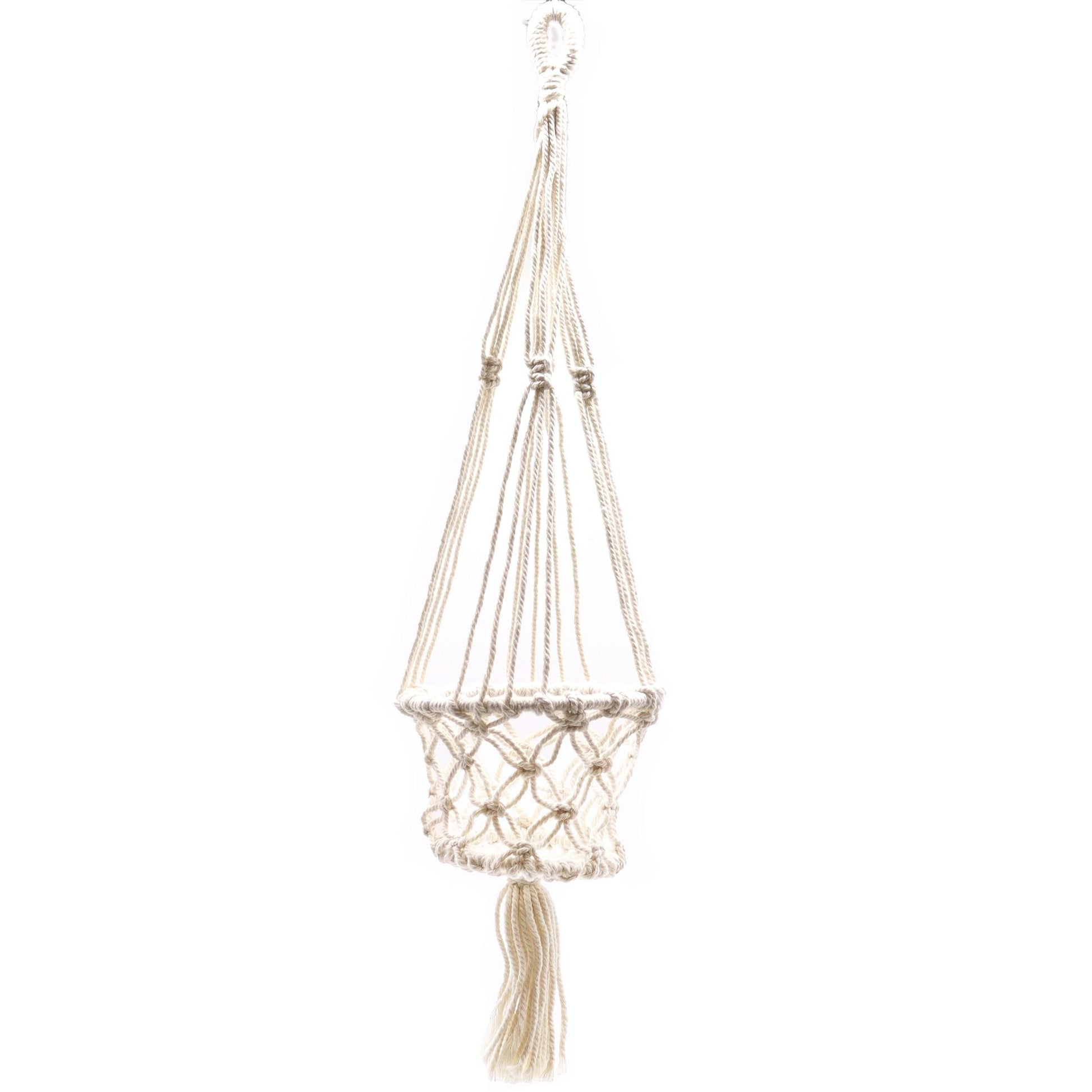 Cotton Macrame Pot Holder – Single Small 75x7 CM, handcrafted cotton hanging plant holder with tassel, natural minimalist decor