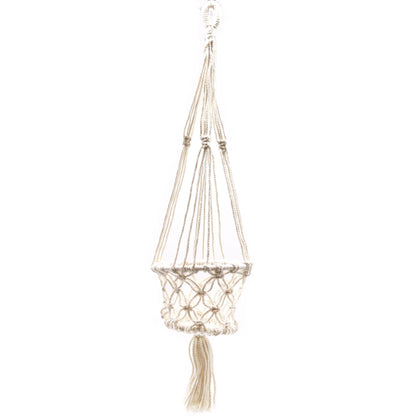 Cotton Macrame Pot Holder – Single Small 75x7 CM, handcrafted cotton hanging plant holder with tassel, natural minimalist decor