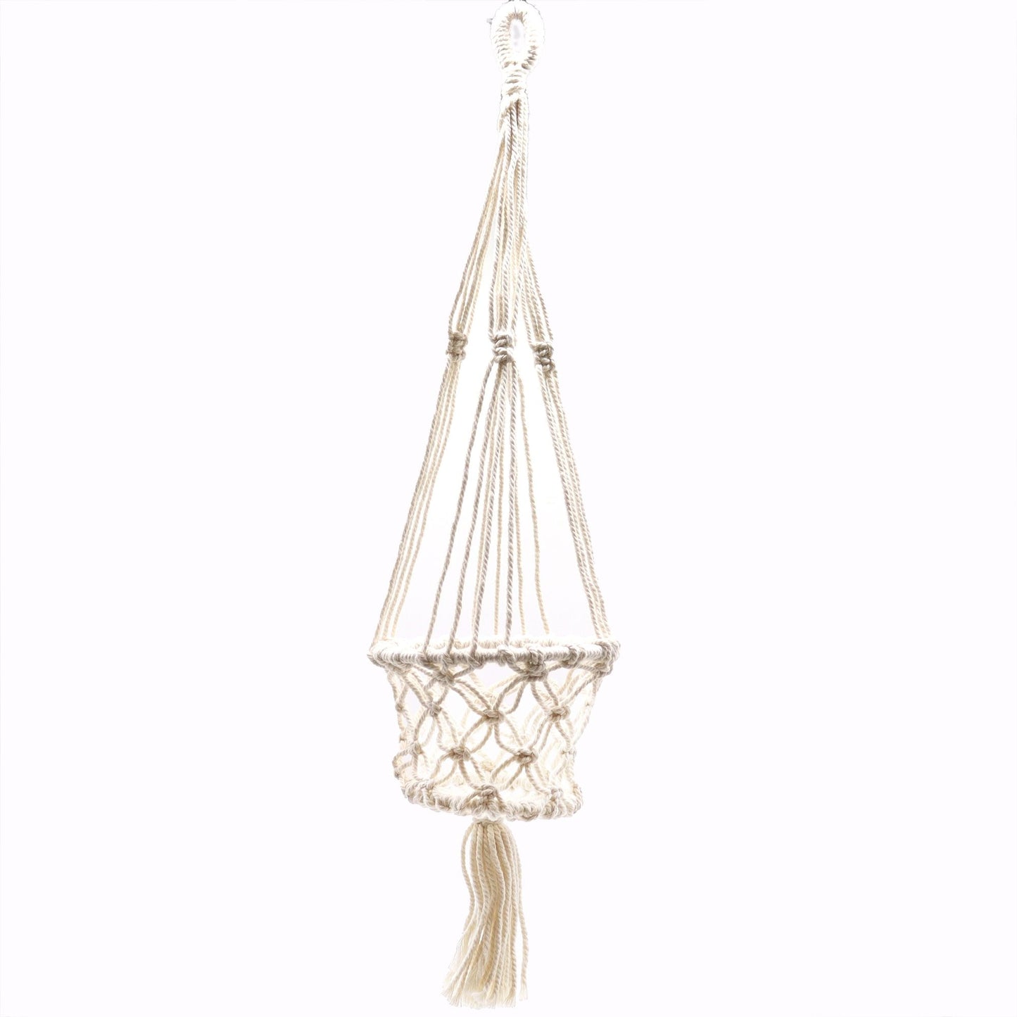 Cotton Macrame Pot Holder – Single Small 75x7 CM, handmade cotton plant hanger with knotted macrame design and tassel