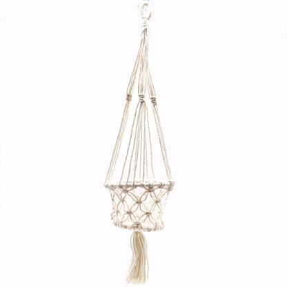 Cotton Macrame Pot Holder – Single Small 75x7 CM, handmade cotton plant hanger with knotted macrame design and tassel