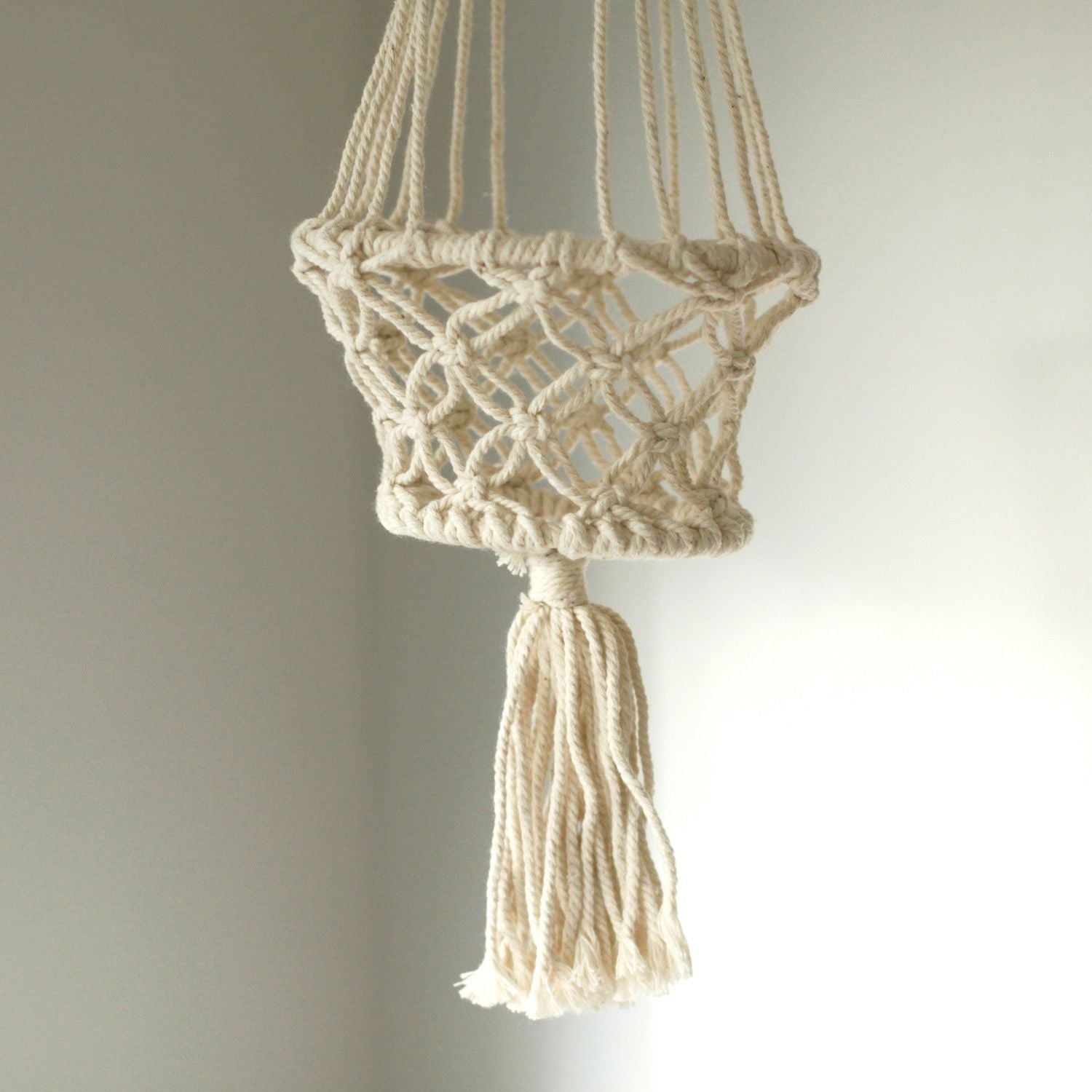 Cotton Macrame Pot Holder – Single Small 75x7 CM, handcrafted cotton macrame plant hanger with tassel, neutral beige