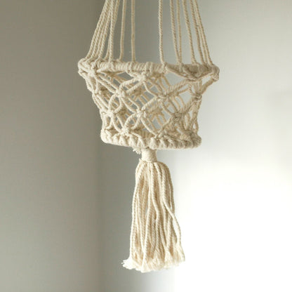 Cotton Macrame Pot Holder – Single Small 75x7 CM, handcrafted cotton macrame plant hanger with tassel, neutral beige