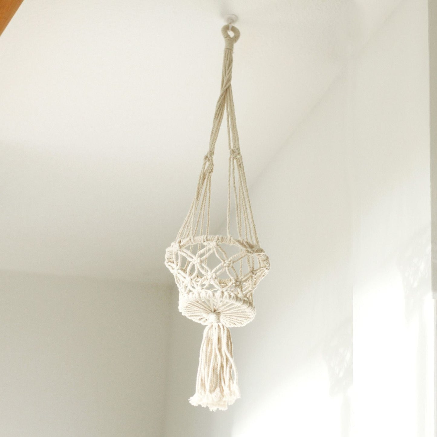 Cotton Macrame Pot Holder – Single Small 75x7 CM colgador de macramé de algodón beige para maceta pequeña, colgado del techo