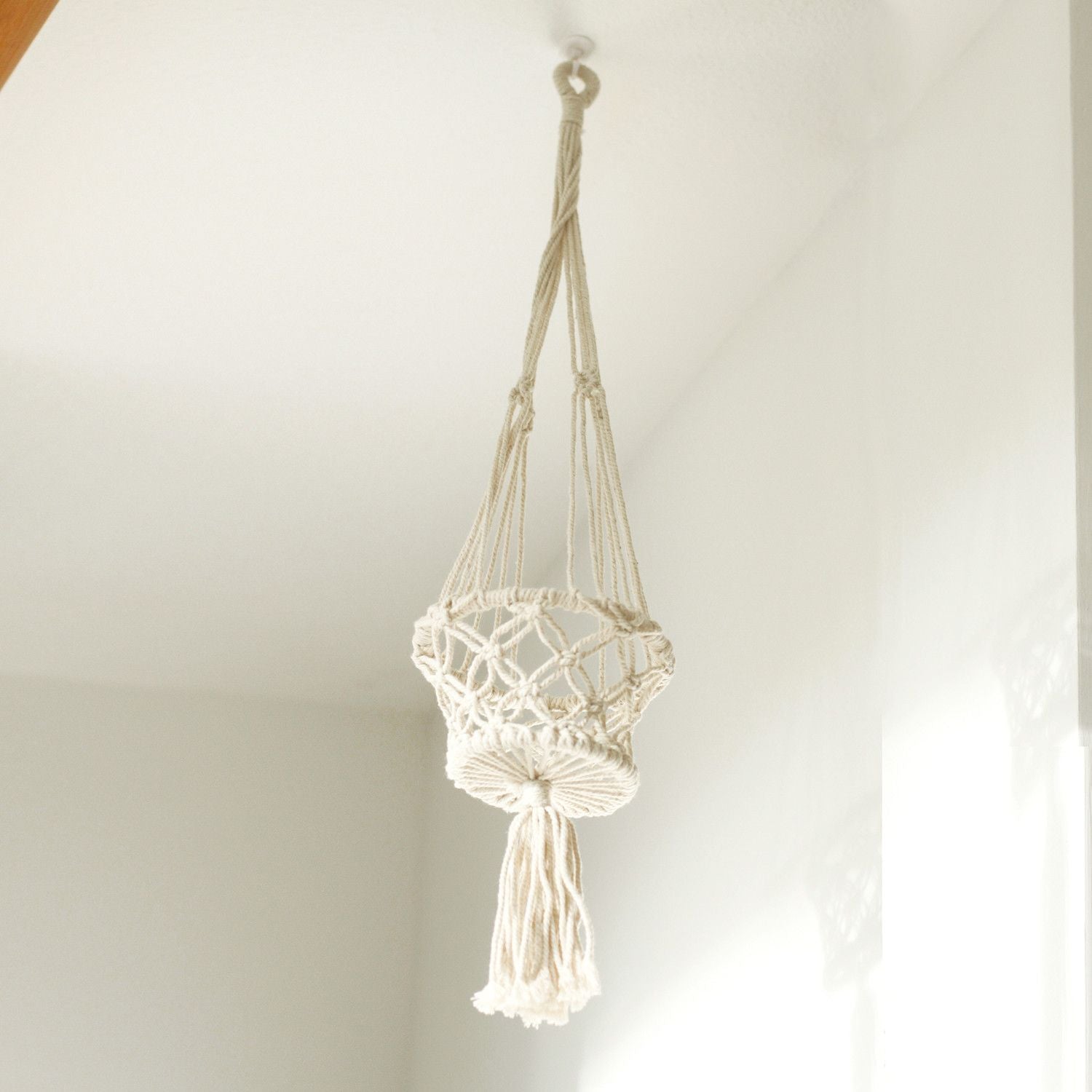 Cotton Macrame Pot Holder – Single Small 75x7 CM colgador de macramé de algodón beige para maceta pequeña, colgado del techo