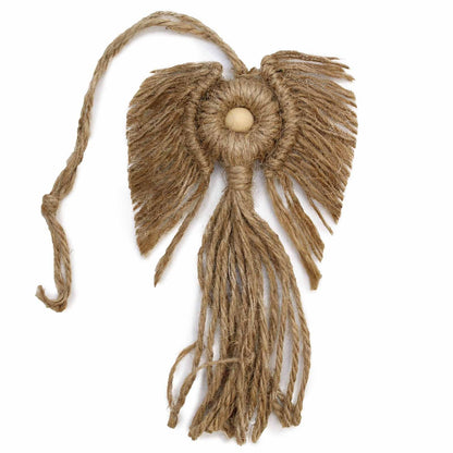 Cotton Macrame Rebel Angel – Amuleto de ángel en macramé de algodón indonesio hecho a mano de 22 x 14 CM, con alas con flecos, beige natural, decoración colgante