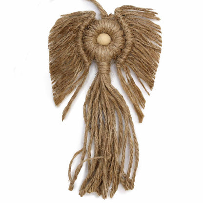 Alt Tag: Cotton Macrame Rebel Angel – 22 x 14 CM, amuleto de pared de ángel de macramé de algodón indonesio hecho a mano, con alas y borlas