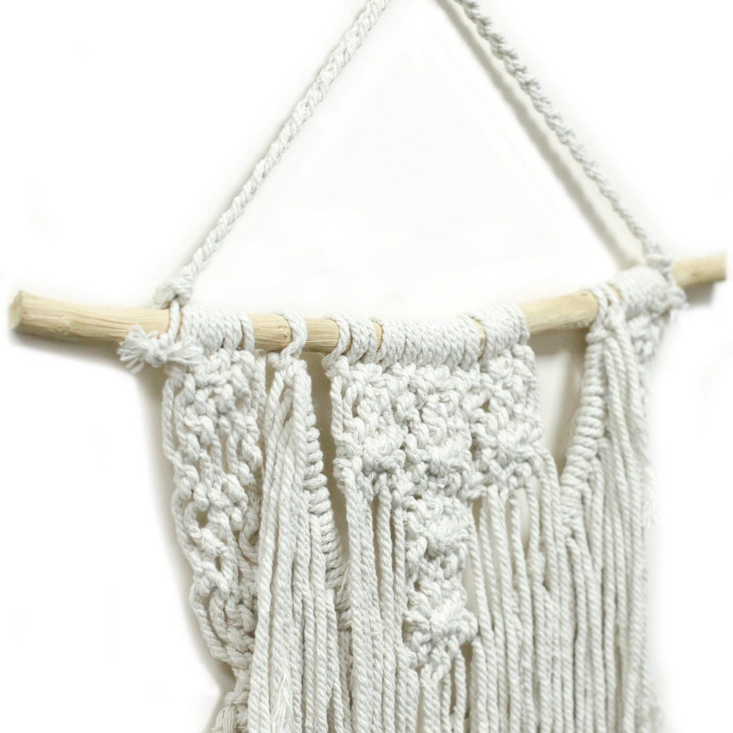 Cotton Macrame Wall Hanging – Wedding Blessing white cotton wall decor with knotted fringe on wooden dowel, boho wedding decor