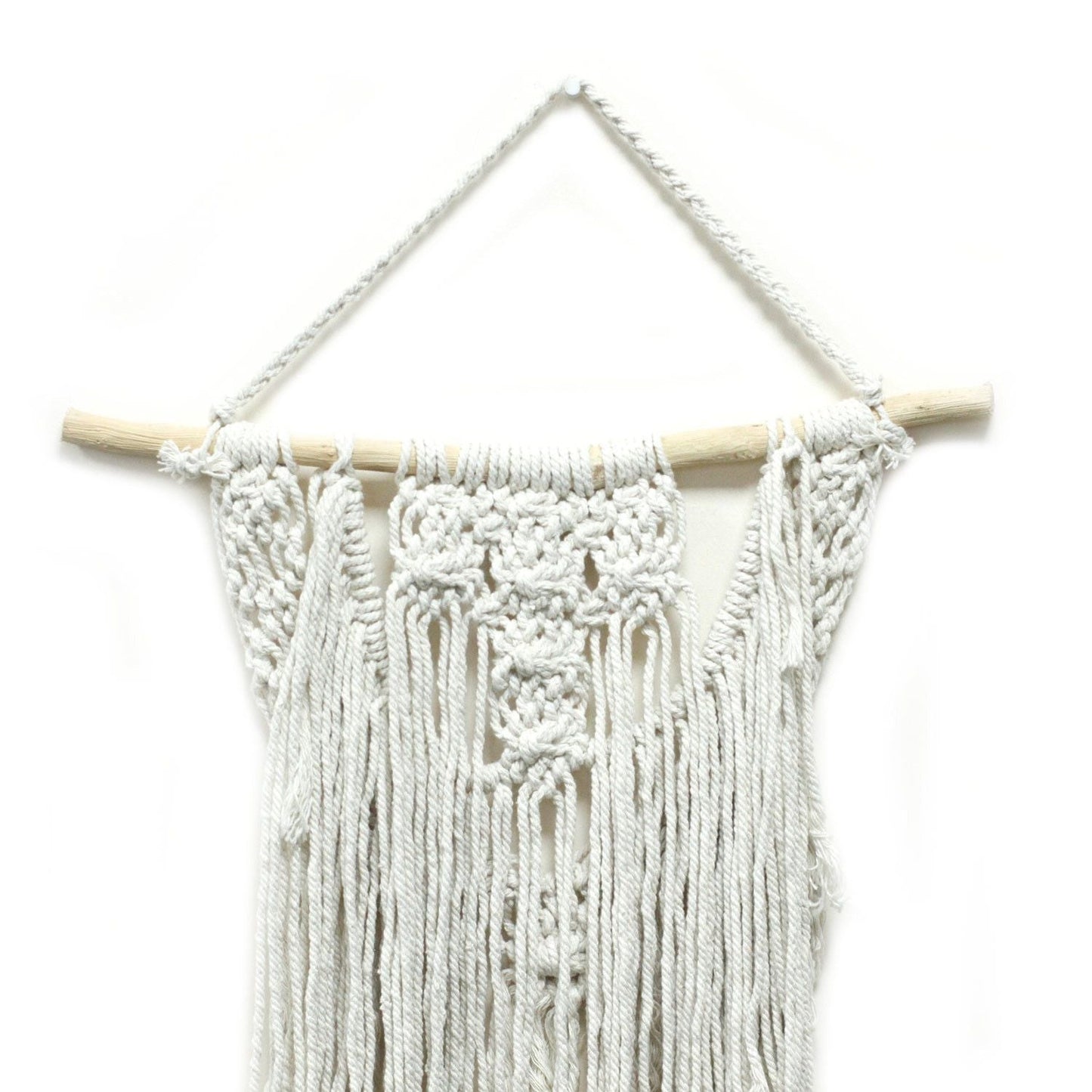 Cotton Macrame Wall Hanging – Wedding Blessing white cotton macrame wall hanging on wooden dowel with fringe, 60x40 cm