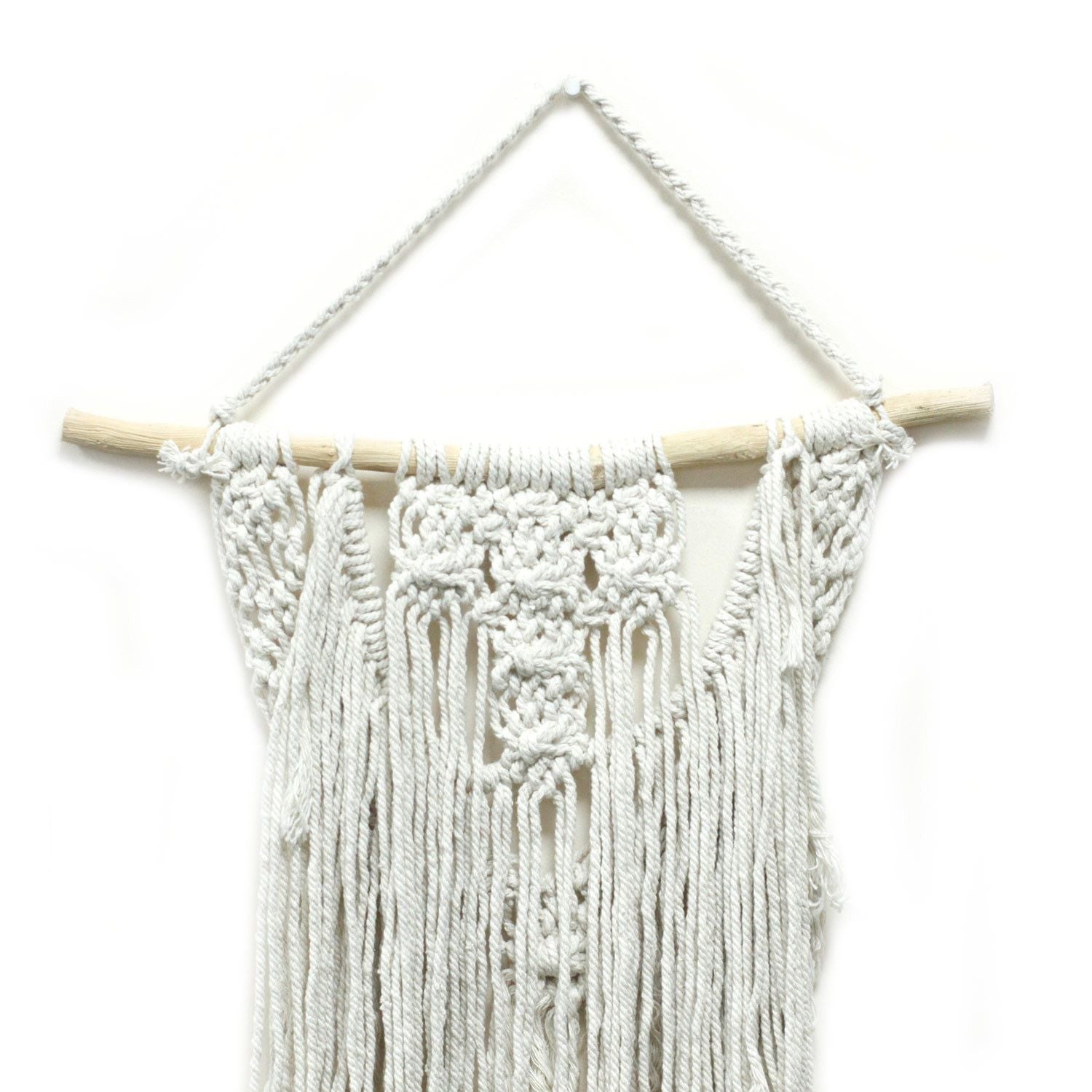 Cotton Macrame Wall Hanging – Wedding Blessing white cotton macrame wall hanging on wooden dowel with fringe, 60x40 cm