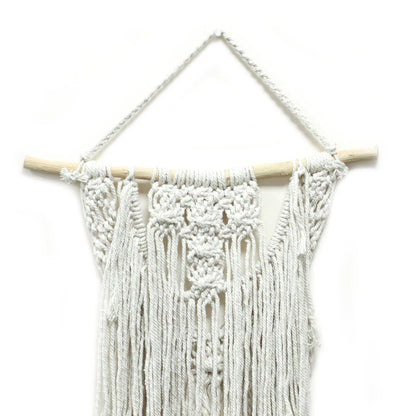 Cotton Macrame Wall Hanging – Wedding Blessing white cotton macrame wall hanging on wooden dowel with fringe, 60x40 cm