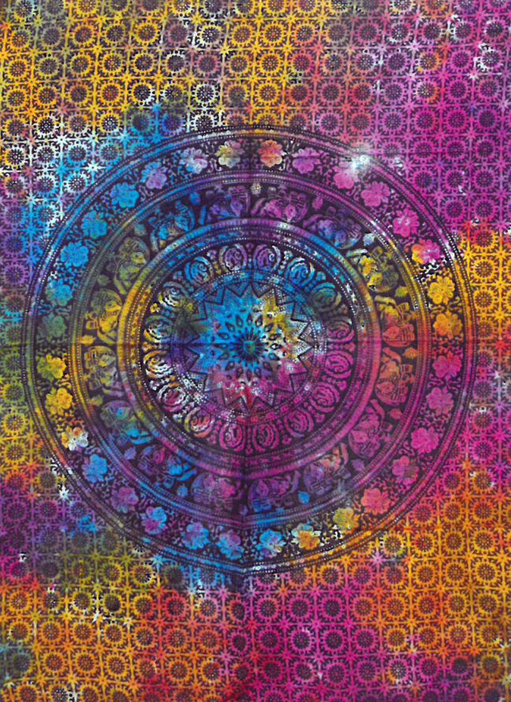 Cotton Mandala Elephant Wall Art – 78x112 CM colorful mandala tapestry wall hanging on cotton with intricate circular pattern