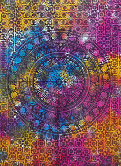 Cotton Mandala Elephant Wall Art – 78x112 CM colorful mandala tapestry wall hanging on cotton with intricate circular pattern