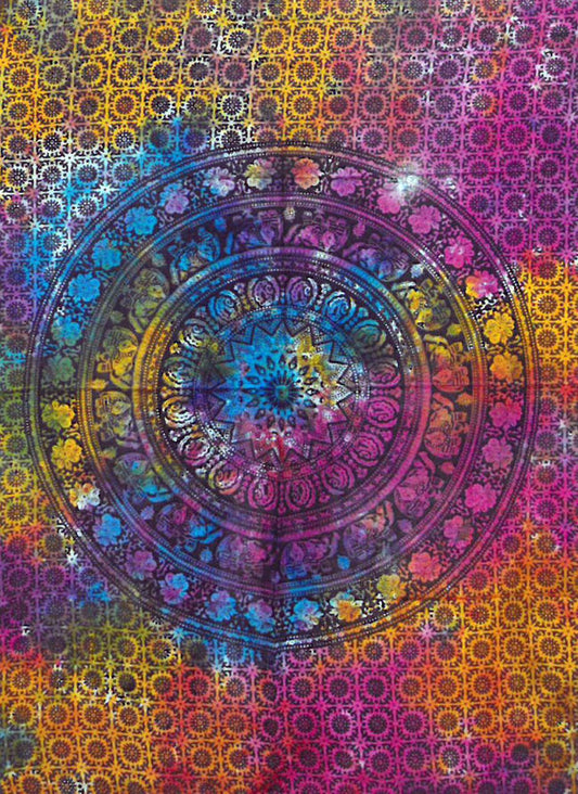 Väggkonst med bomullstapet “Mandala Elephant” – 78x112 CM färgglad mandala-väggbonad i bomull med intrikat cirkulärt mönster