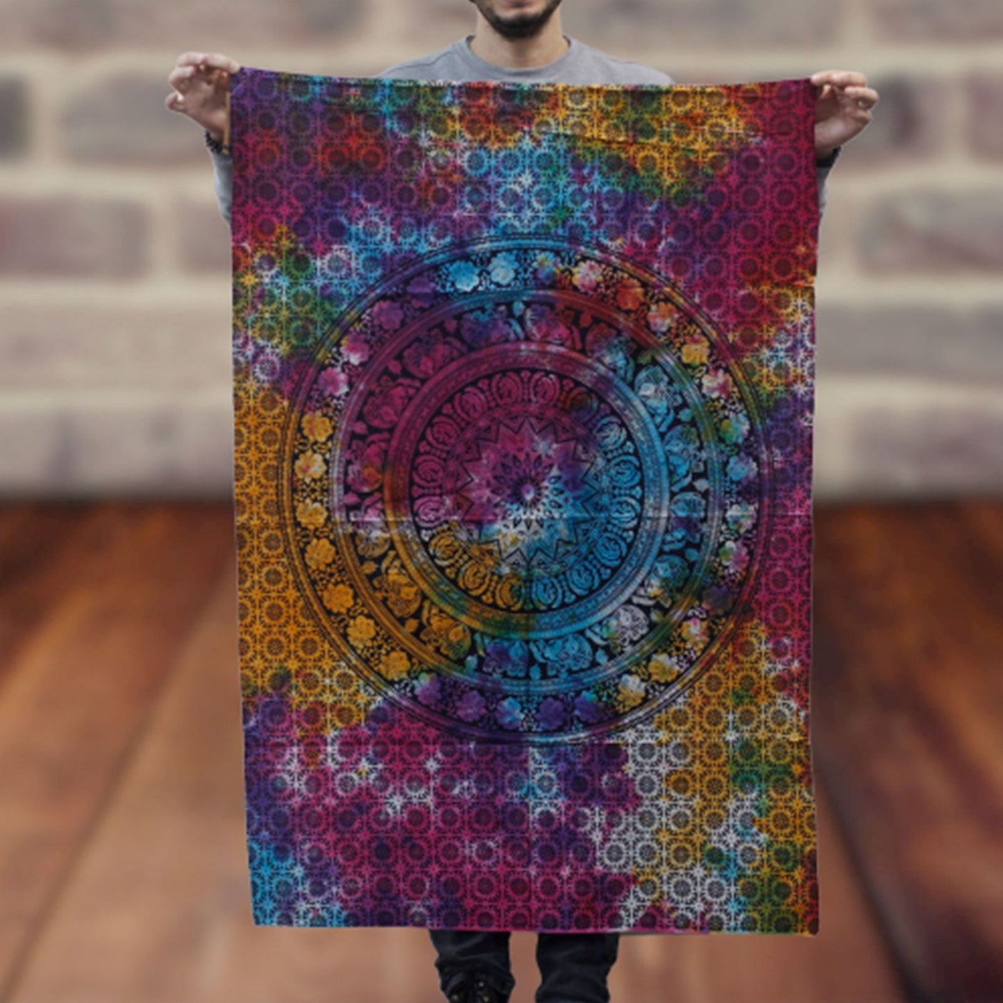 Alt Tag: Cotton Mandala Elephant Wall Art – 78x112 CM colorful cotton wall hanging with intricate mandala pattern and elephant motifs