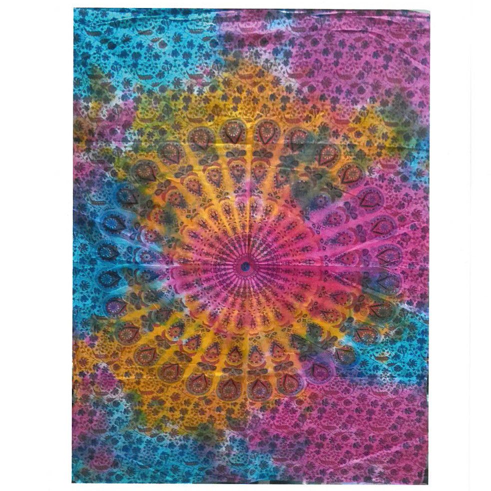 Alt-Tag: Baumwoll-Mandala-Wandkunst – 78x112 CM, Baumwolltapete mit handgefertigtem, mehrfarbigem Mandala, indisches Wanddesign