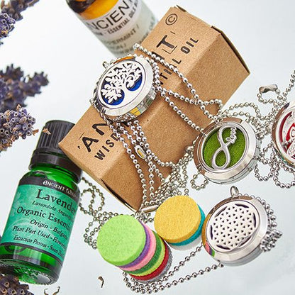 Cotton Refill Pads – 30MM Aromatherapy Necklace non-woven cotton scent pads with diffuser lockets and lavender essential oil bottle