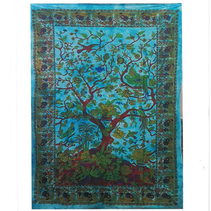 Alt-Tag: Cotton Tree of Life Art – 78x112 CM Baumwoll-Wandteppich mit Lebensbaum-Design in Türkistönen und dekorativer Bordüre