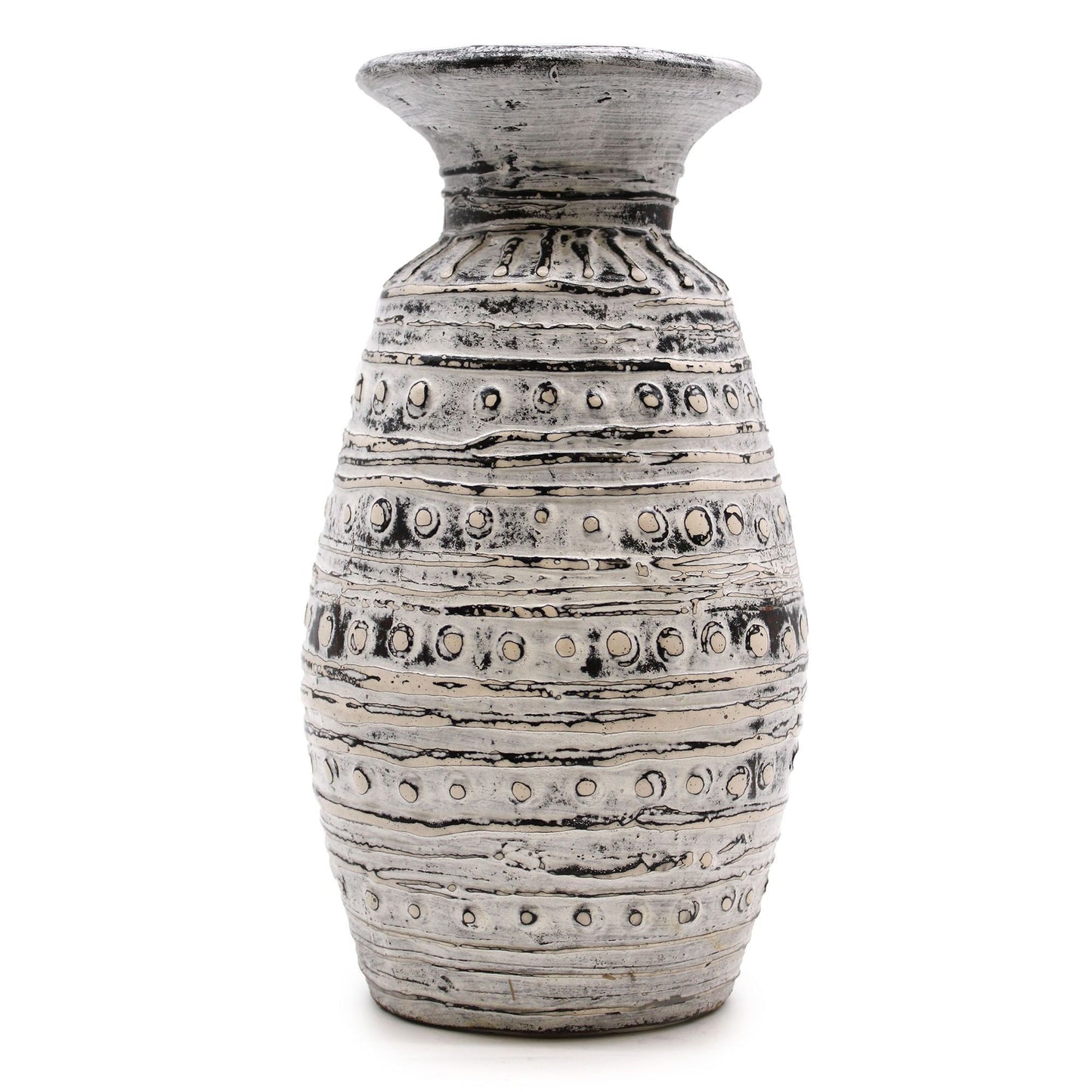 Cremefarbene Terrakotta-Vase – 32x15 CM, handgefertigte Terrakotta-Vase in Creme mit dekorativen Reliefs, Lombok-Stil