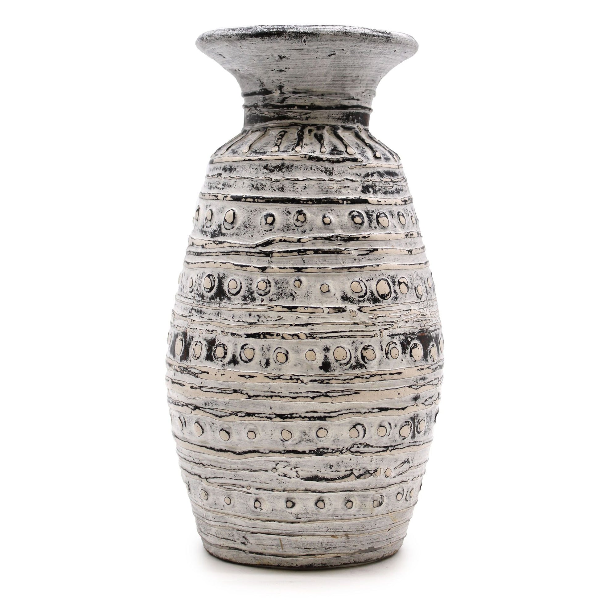 Cremefarbene Terrakotta-Vase – 32x15 CM, handgefertigte Terrakotta-Vase in Creme mit dekorativen Reliefs, Lombok-Stil