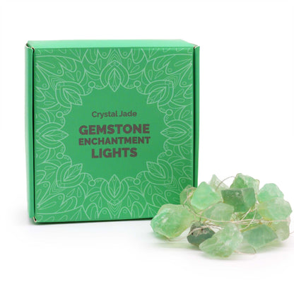Crystal Jade Gemstone Enchantment Lights – Decorative String product box with green jade stones and decorative string lights