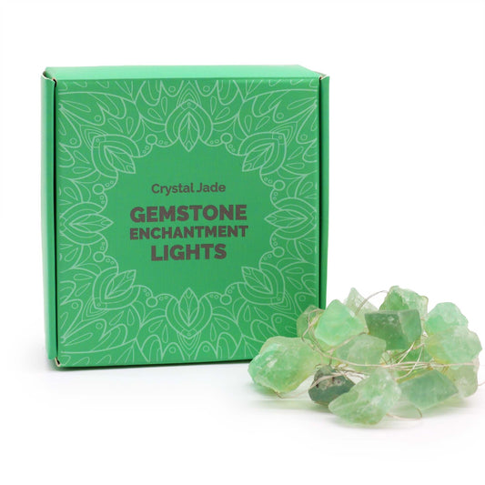 Crystal Jade Gemstone Enchantment Lights – Decorative String product box with green jade stones and decorative string lights