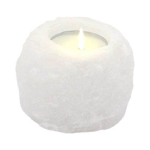 Alt-tagg: Crystal Rock Himalayan Salt Candle Holder – 600–800 gram, handskuren ljushållare för värmeljus i vit saltkristall från Himalaya