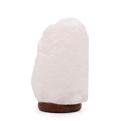 Crystal Rock Himalayasaltlampa med bas – ca 3–5 kg vit kristallsaltlampa på träbas