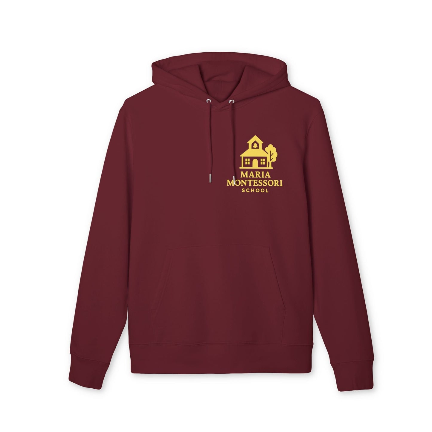 Impresión de tu propio logo en el frente para empresas y organizaciones, hoodie Premium Unisex, burdeos, pulóver de algodón orgánico con impresión del logo en el frente