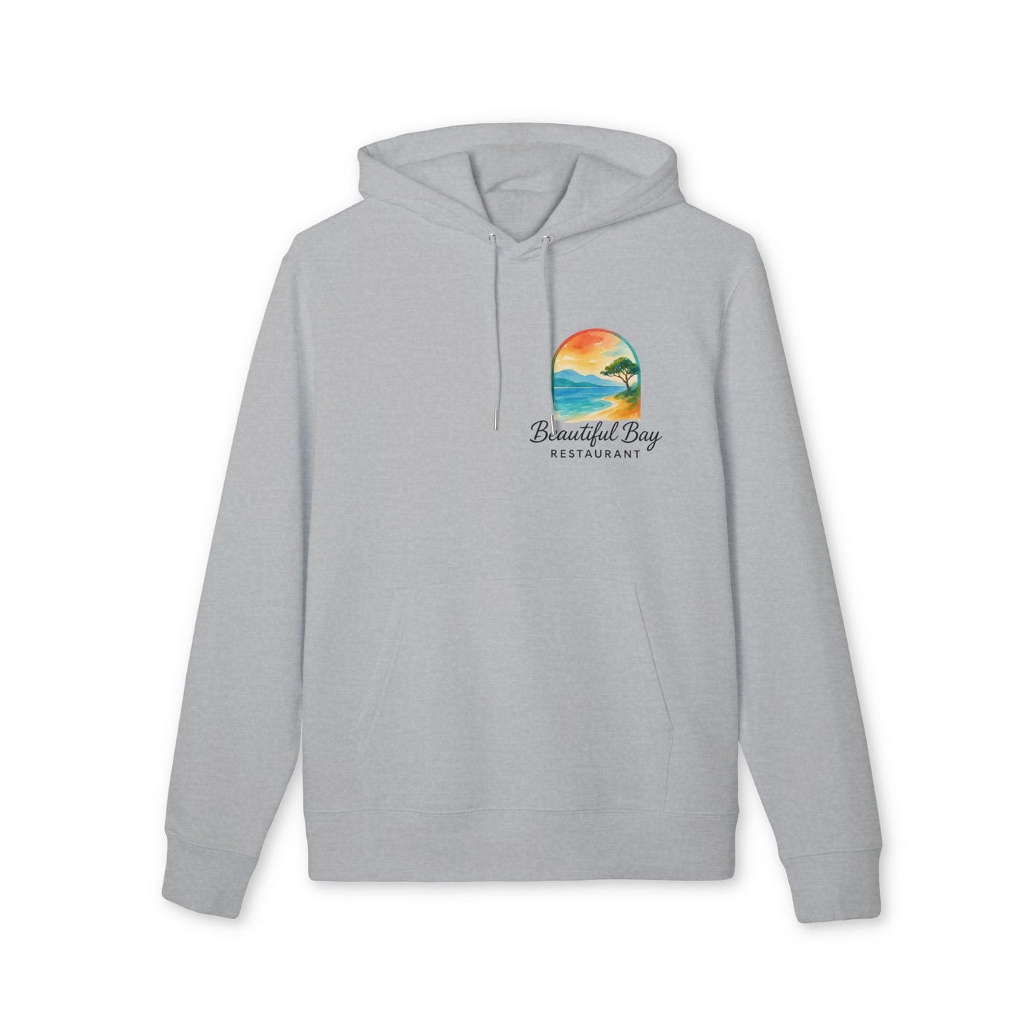 Alt Tag: Tu propio logo estampado en el frente para empresas y organizaciones Hoodie premium Unisex en gris con estampado de logo frontal