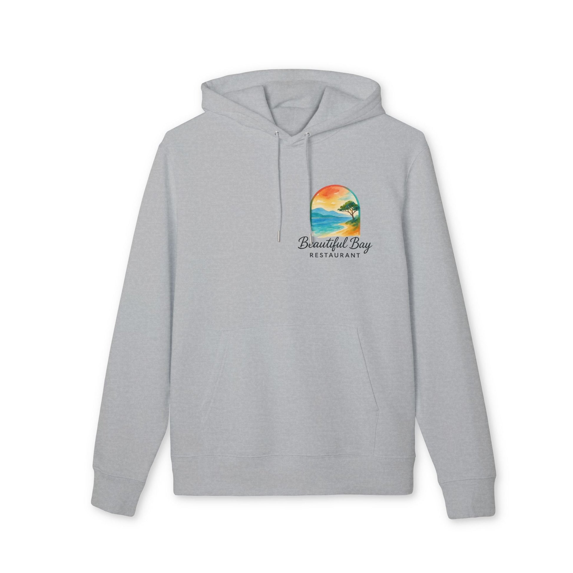 Alt Tag: Tu propio logo estampado en el frente para empresas y organizaciones Hoodie premium Unisex en gris con estampado de logo frontal