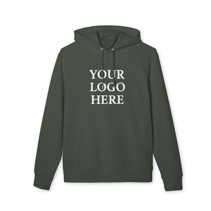 Alt Tag: Tu propio logo estampado en el frente para empresas y organizaciones Sudadera con capucha Premium Unisex en verde oscuro con área frontal para estampar el logo
