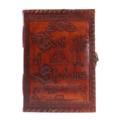 Dark Tan Leather Book of Shadows – 25x18x3 CM, genuine leather journal with embossed Book of Shadows cover and vintage-style pages