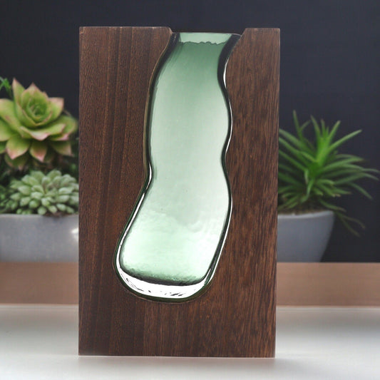 Dark Tung Wood Glass Terrarium – 14.5x5x23 CM with clear glass insert and dark tung wood base, decorative tabletop terrarium