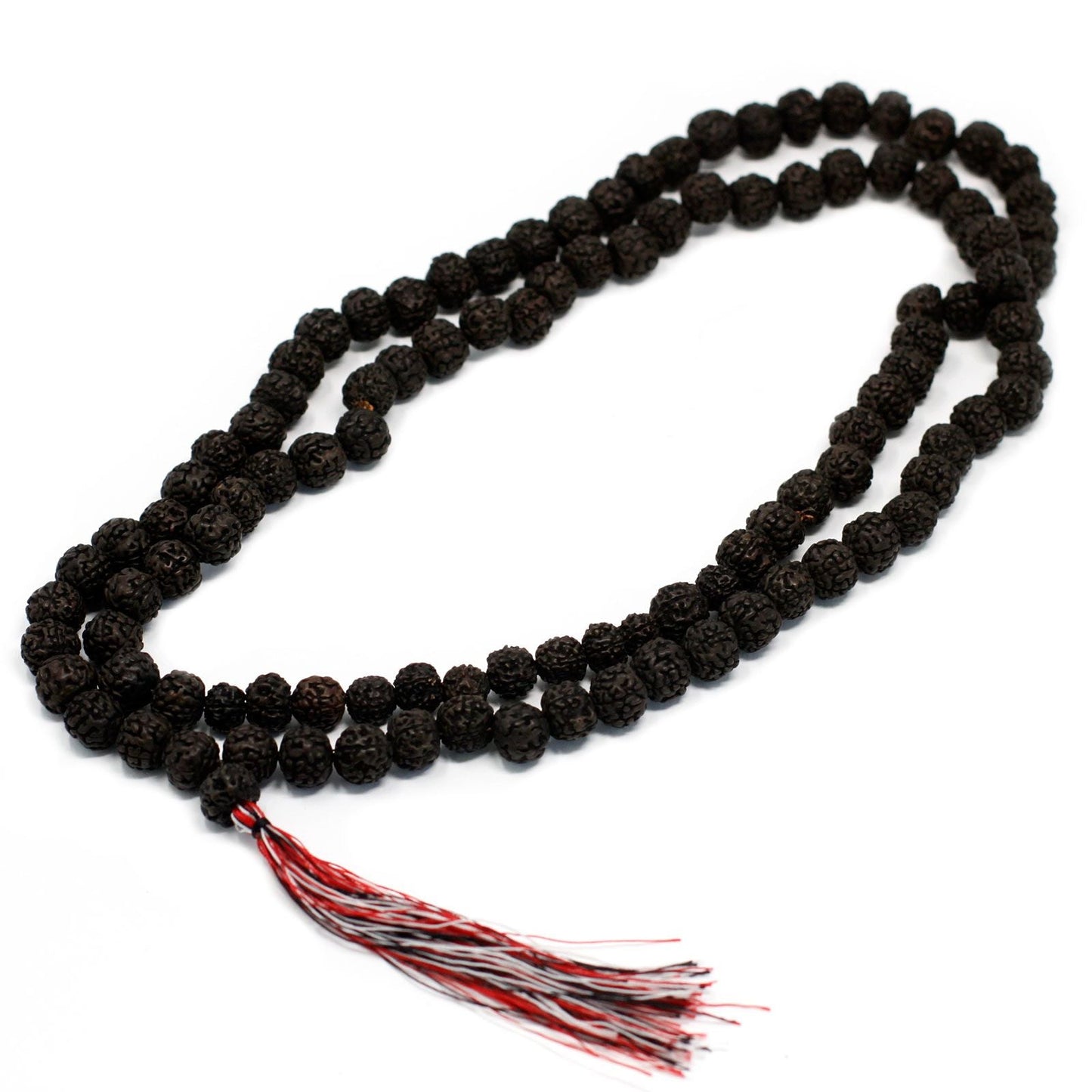 Dark Wood Beads Rudraksha Mala – 108 CM de 108 cuentas con borla roja, collar de cuentas de madera oscura para meditación y yoga