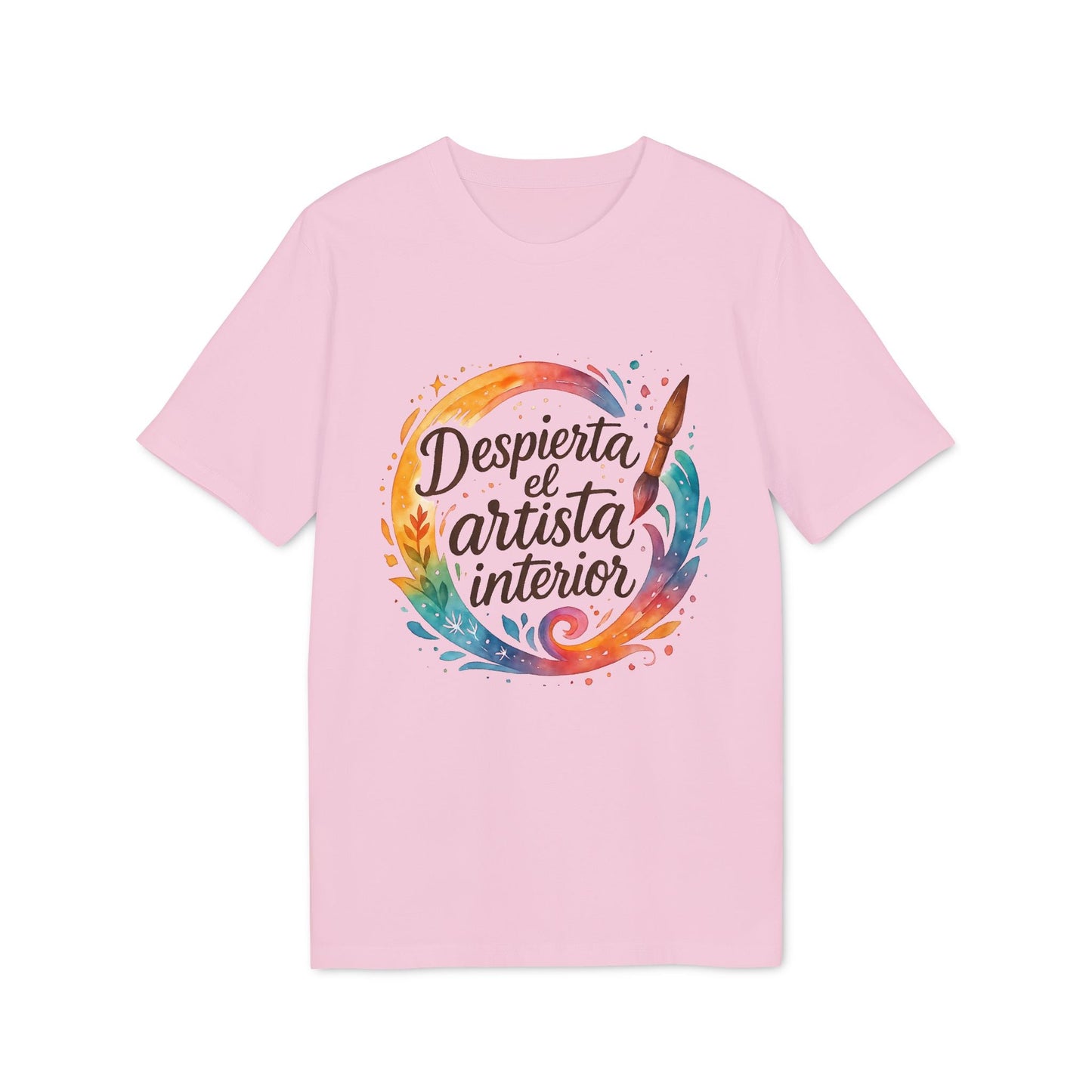 Despierta el Artista Interior Organica Waldorf 100% Organic Cotton T-Shirt camiseta rosa con diseño acuarela y texto “Despierta el artista interior”