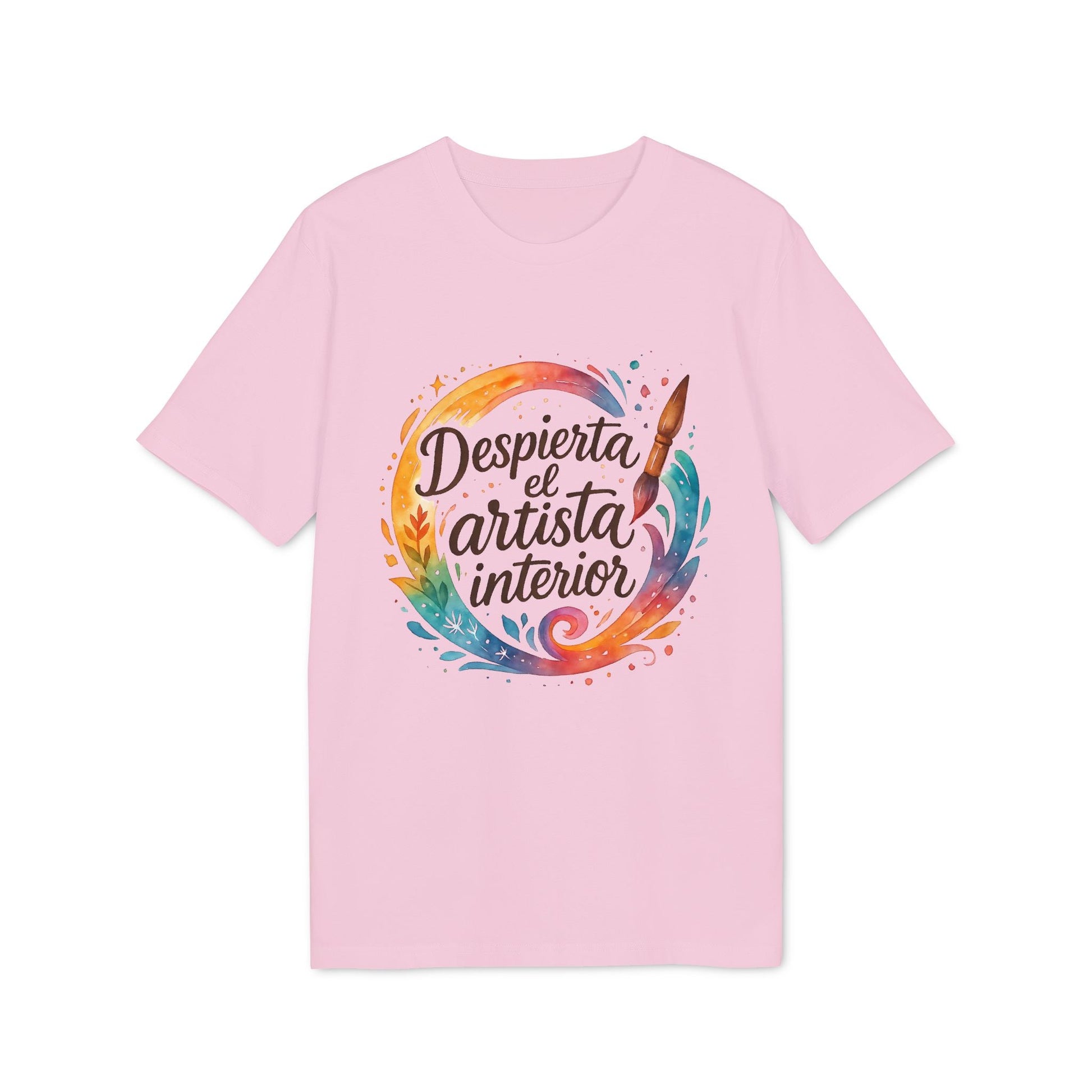 Despierta el Artista Interior Organica Waldorf 100% Organic Cotton T-Shirt camiseta rosa con diseño acuarela y texto “Despierta el artista interior”