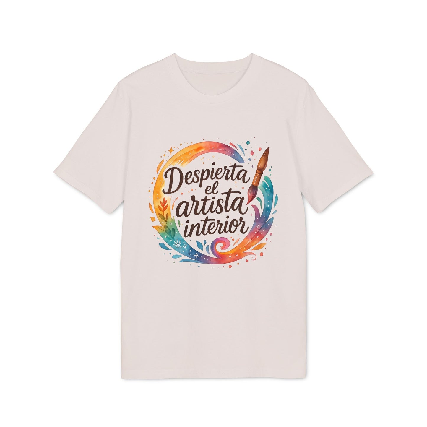 Despierta el Artista Interior Organica Waldorf 100% Organic Cotton T-Shirt con diseño circular acuarela y pincel, camiseta blanca