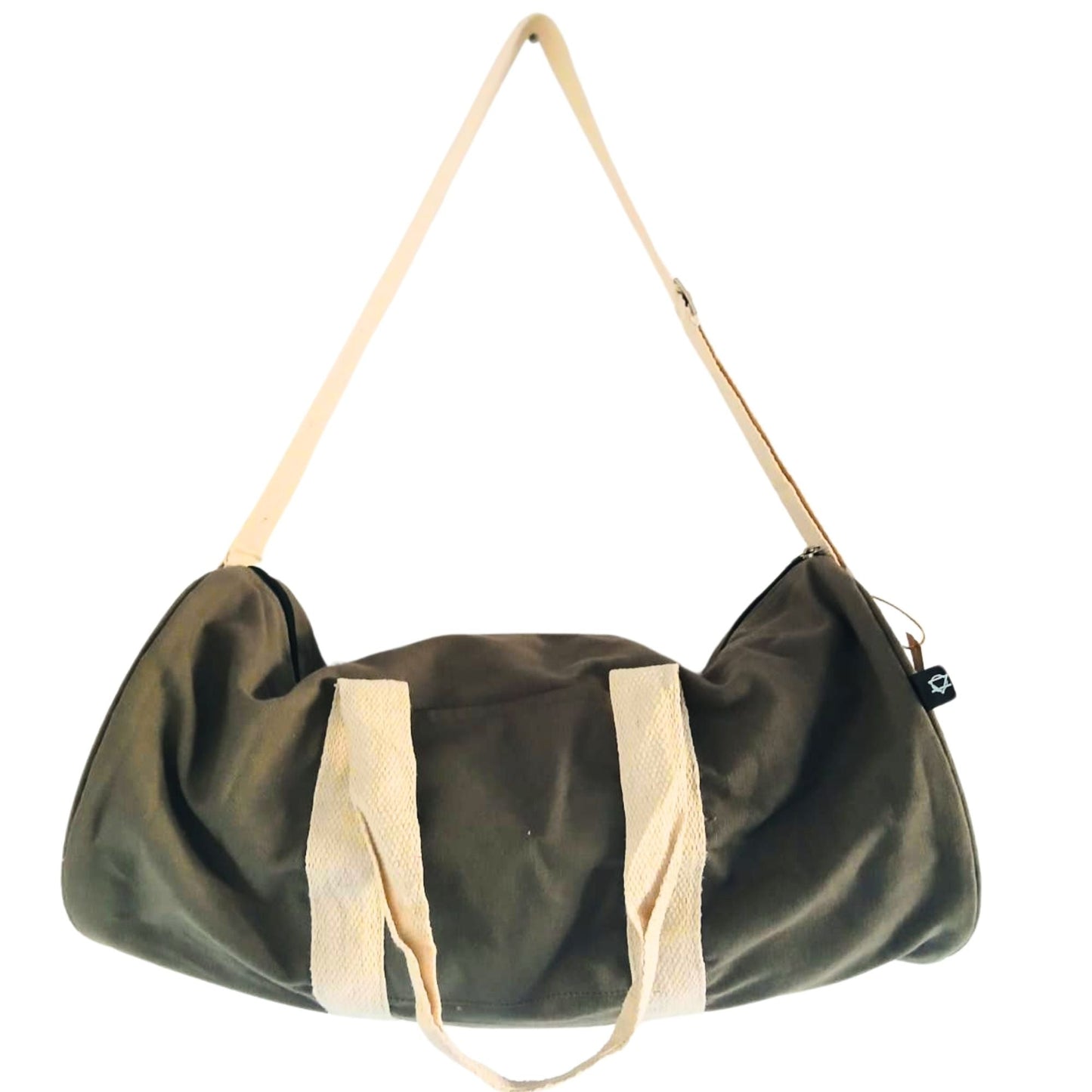 Don’t Quit 100% Cotton Gym Bag – Olive, bolsa de gimnasio de algodón color oliva con correa ajustable y asas dobles