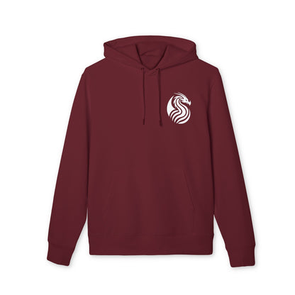 Dragon Drix Sustainable Unisex Hoodie granate con capucha y logo de dragón blanco, sudadera 100% algodón orgánico