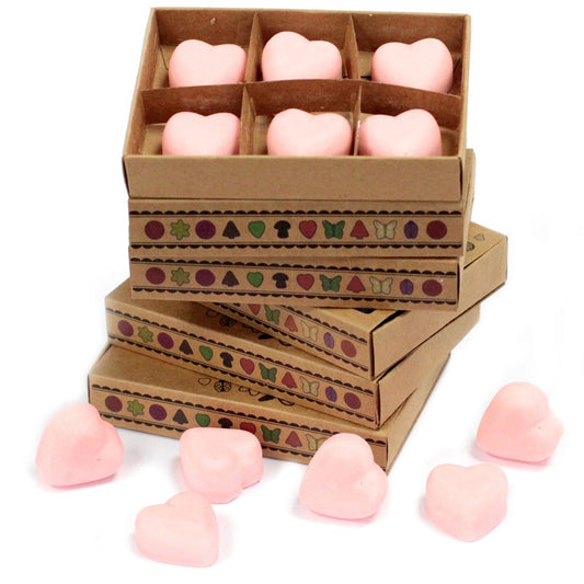 Alt Tag: Soy Blend Wax Melts Gift Set – Dragon's Blood in gift box with pink heart-shaped soy blend wax melts, stacked kraft packaging