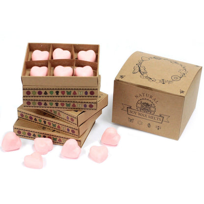 Soy Blend Wax Melts Gift Set – Dragon's Blood in kraft box, pink heart-shaped soy blend wax melts set, paraffin-free home fragrance