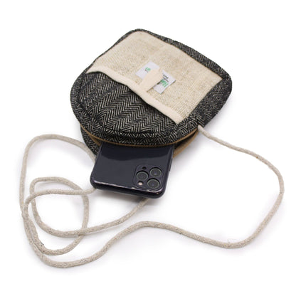 Drawstring Hemp & Cotton Mobile Bag – Random Colour crossbody pouch with drawstring cord, phone and card slot, natural hemp-cotton fabric