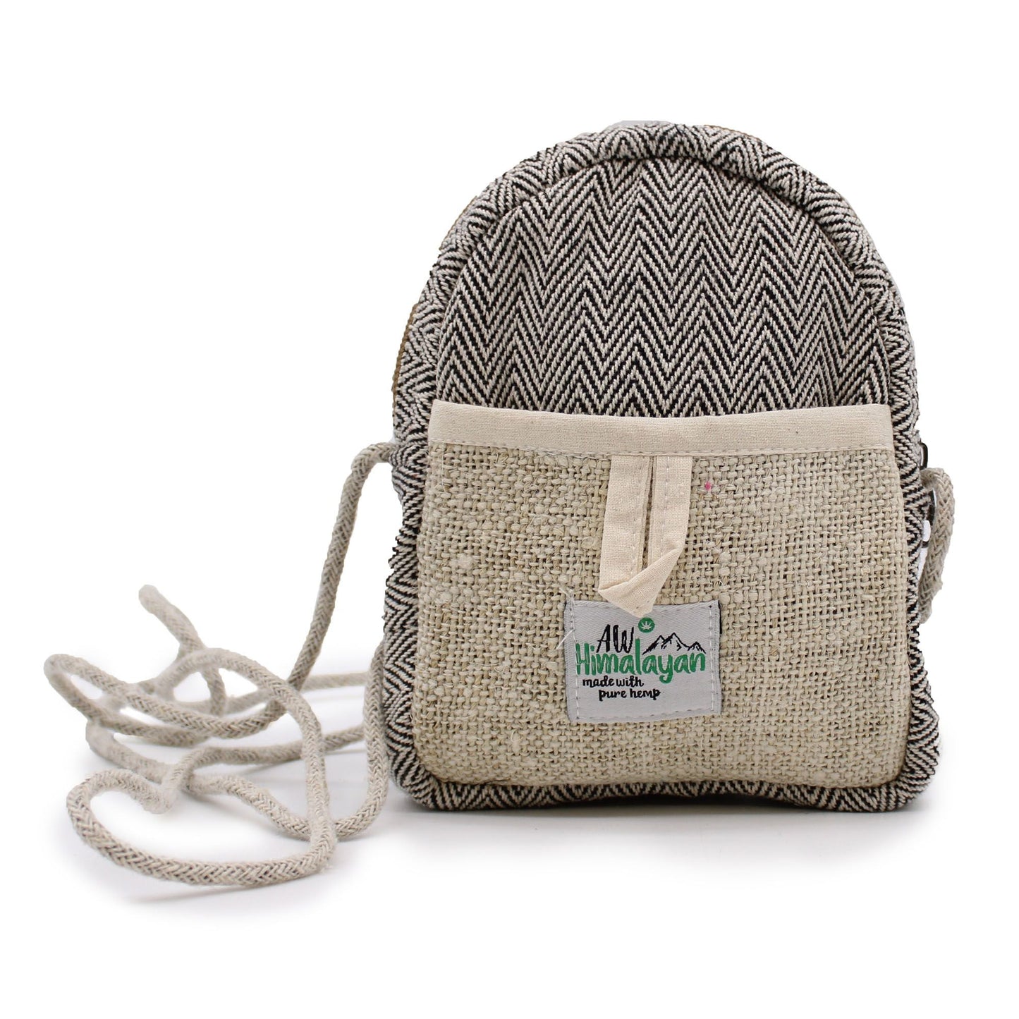 Drawstring Hemp & Cotton Mobile Bag – Random Colour, hemp-cotton crossbody phone pouch with drawstring closure and front pocket