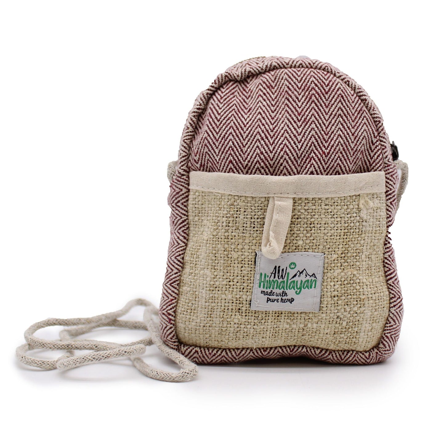 Drawstring Hemp & Cotton Mobile Bag – Random Colour, hemp-cotton crossbody pouch with drawstring and front pocket, natural fabric finish