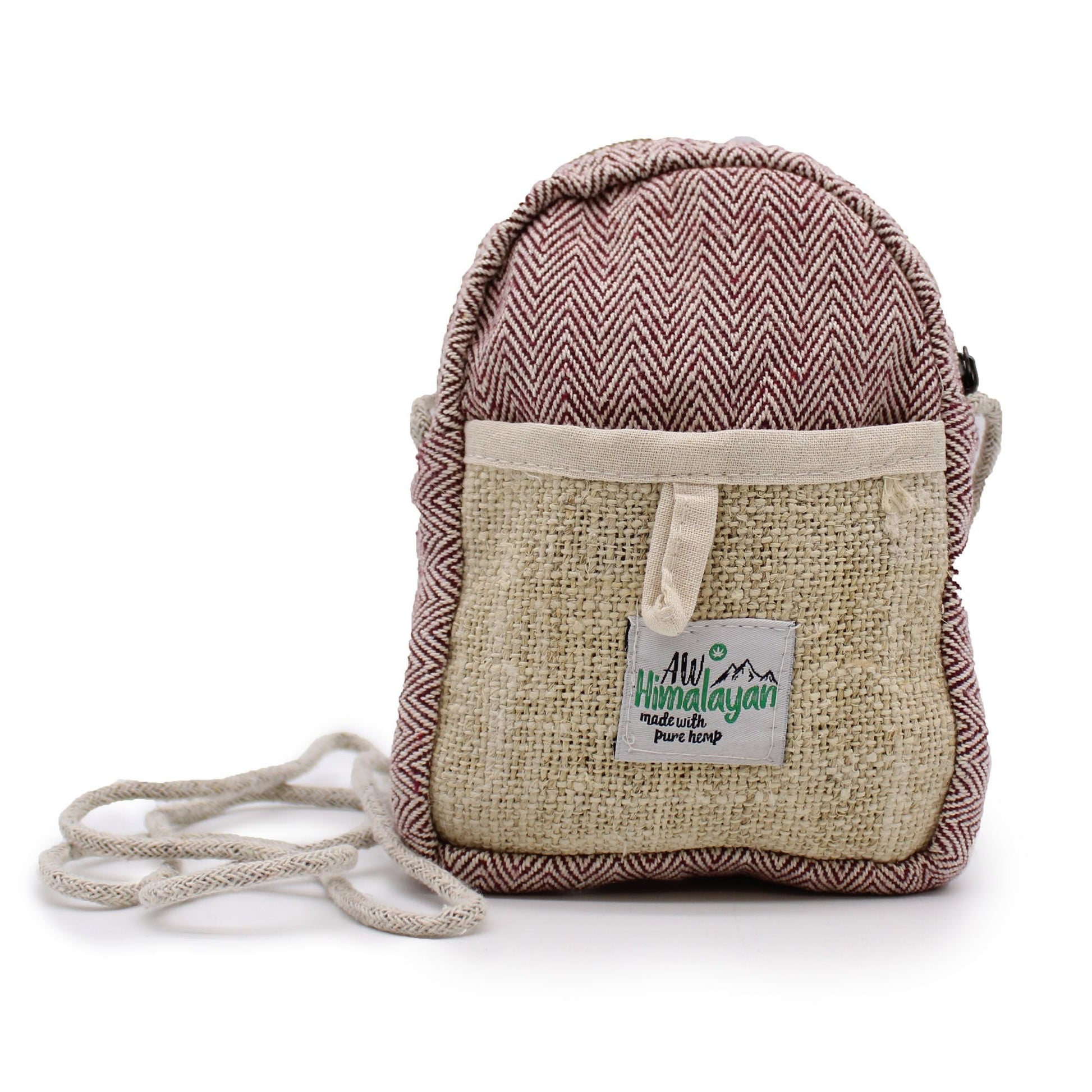 Drawstring Hemp & Cotton Mobile Bag – Random Colour, hemp-cotton crossbody pouch with drawstring and front pocket, natural fabric finish