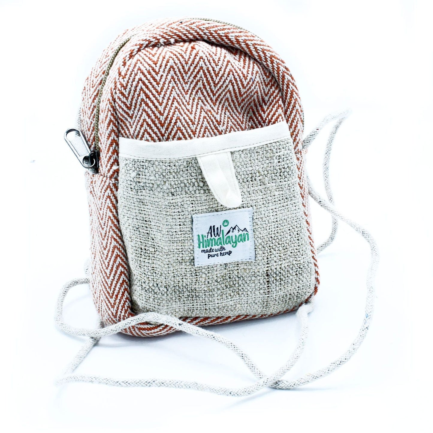 Drawstring Hemp & Cotton Mobile Bag – Random Colour drawstring crossbody phone pouch with herringbone fabric and front pocket