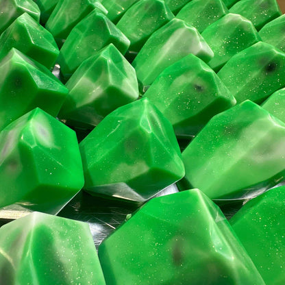 Alt Tag: Earth Crystal Elemental Soap – 100G green crystal-shaped soap bars with subtle shimmer, 100g handmade soap